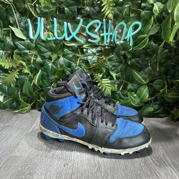 Nike Air Jordan 1 Retro TD Mid Football Cleat Black Blue Sz 11.5 AR5604-041 Used main image 4